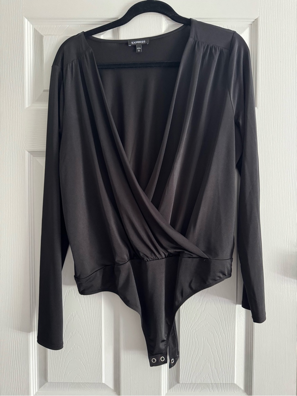 Express Black Wrap-Front Long Sleeve Bodysuit